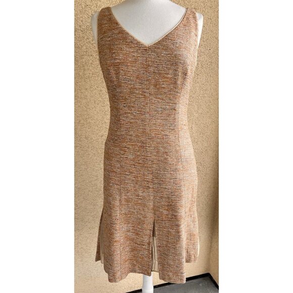 Kay Unger Classic sheath dress size 10 tweed silk lined godets sleeveless orange - Picture 2 of 11